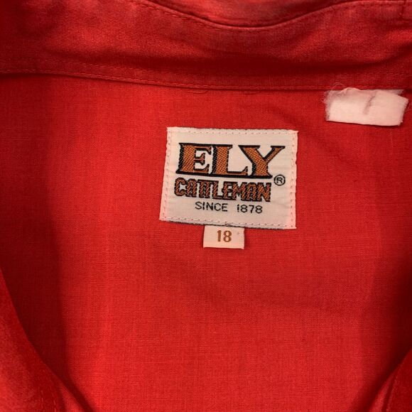 Vintage Ely Cattleman Shirt Mens 18 Pearl Snap Buttons Western Rolled Cap Sleeve - Picture 4 of 10